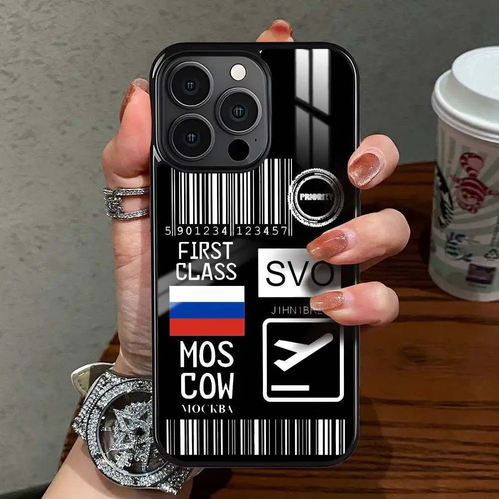 Viagem de avião bilhete rússia caso de telefone para iphone 16 15 14 13 12 11 pro xs max mini plus celulares duro funda
