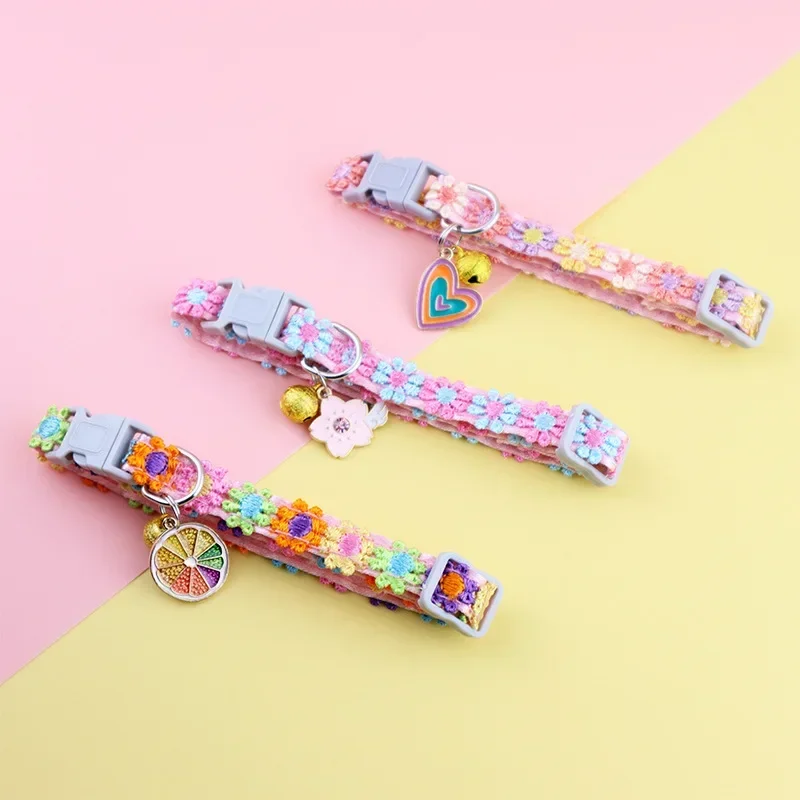 Lace Flower Dog Collar Floral Printed Dog Cat Collars Adjustable Puppy Collar for Small Medium Large Dog Chihuahua Bulldog Pug