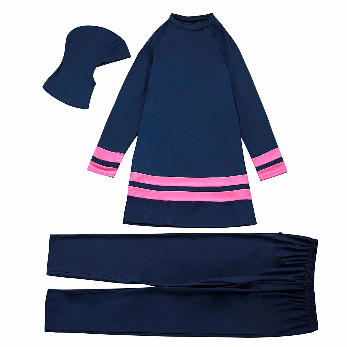 H1014 Muslim Women Fullcoverage  Long Sleeves Cover Up Burkinis Three Pieces Traditional Plus Size Block Color Swimwear Suits