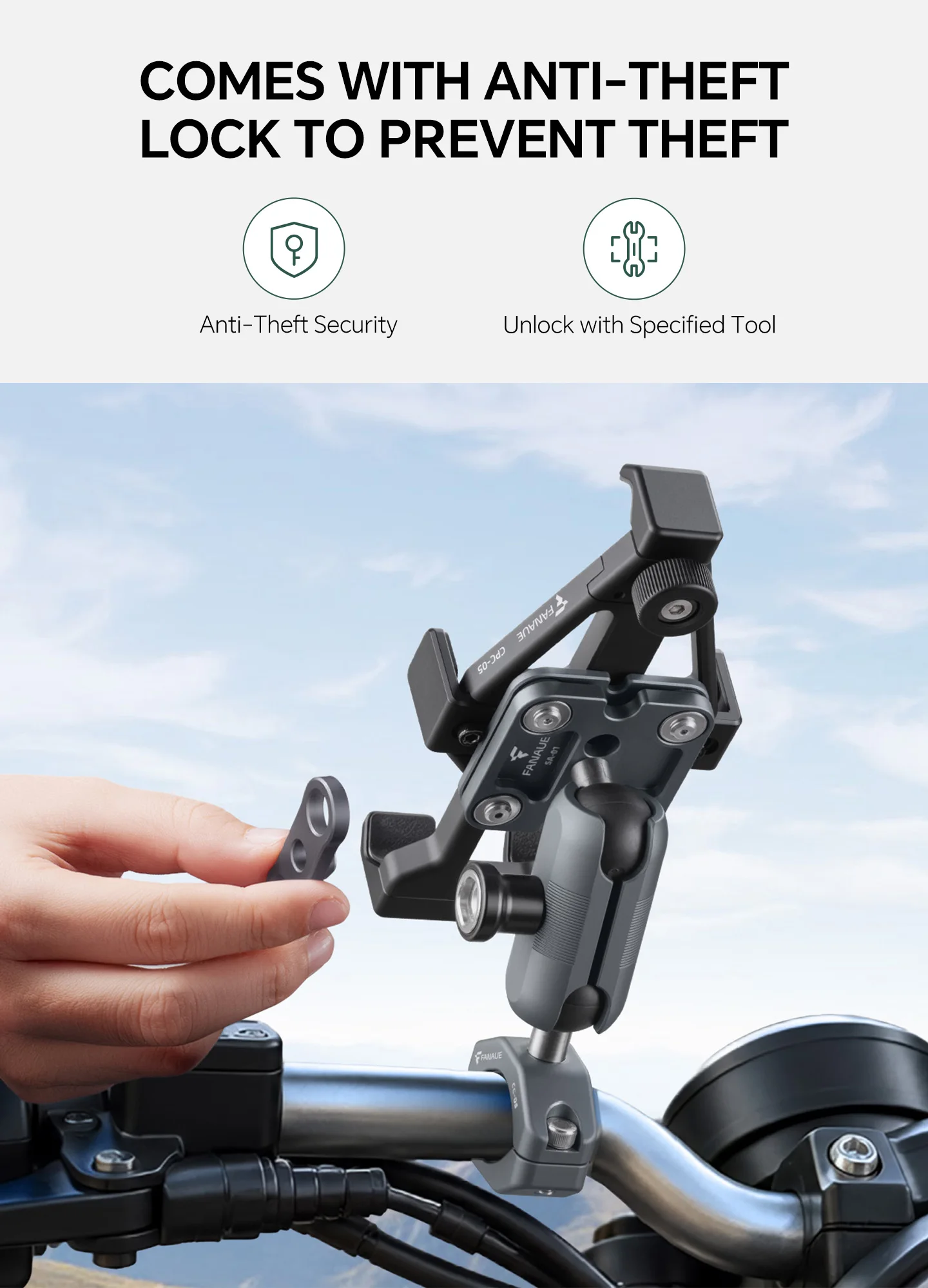 FANAUE Motorrad- und E-Bike-Handyhalterung mit Stoßdämpfung und Anti-Shake-Funktion für Fahrrad-Navigation – Detail 6