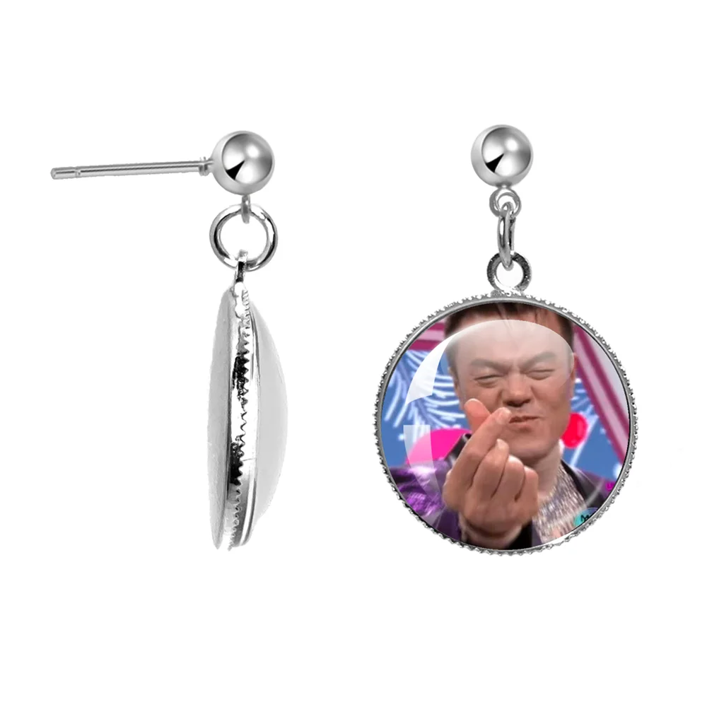 Jyp Meme Lover Glass Dome Earrings Cute Pattern Glass Silver Plated Stud Earring As a Gift To a Friends