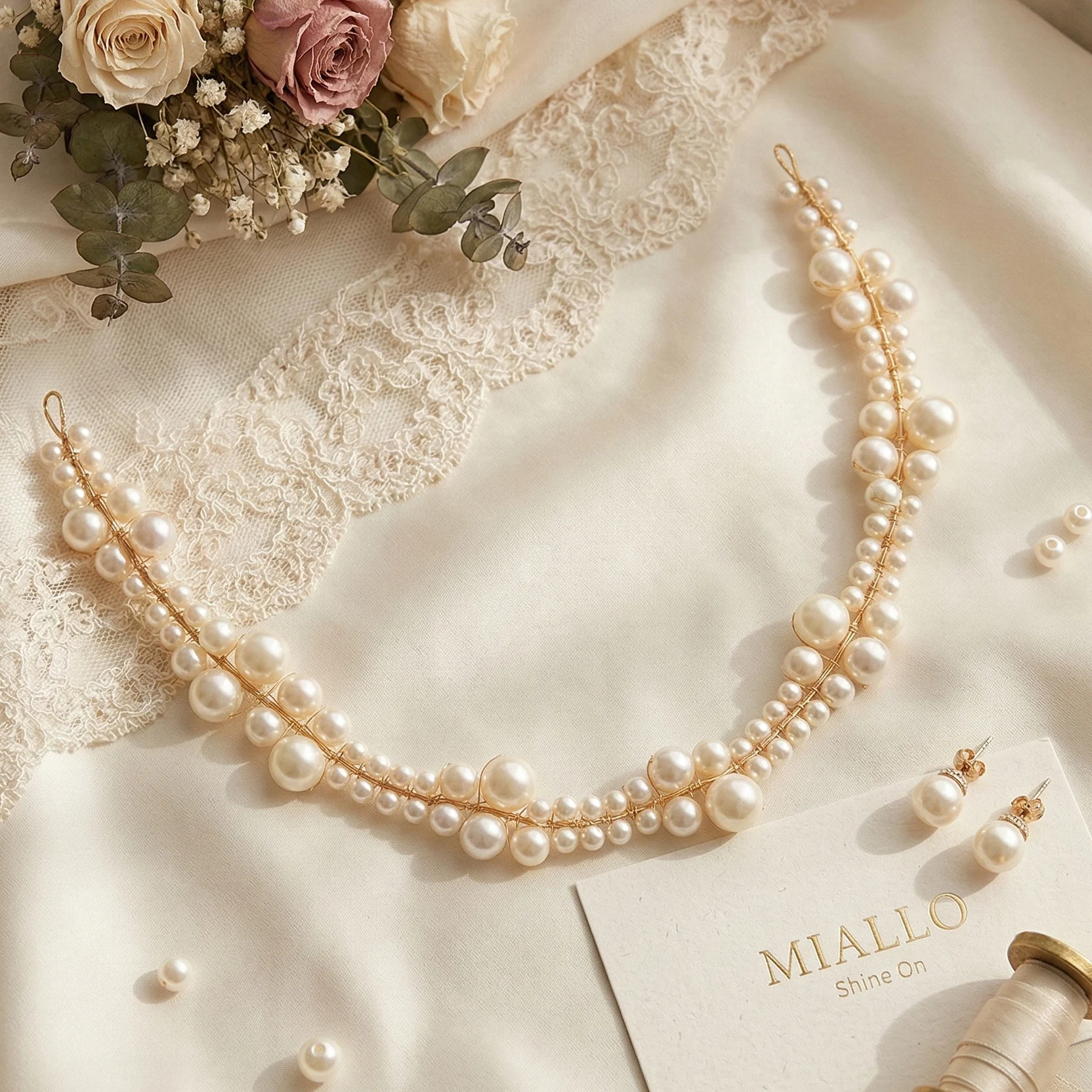 Vintage Handmade Imitation Pearl Hair Band for Women Elegant Gold Tiara Bridal Hair Accessories for Wedding Prom and Party