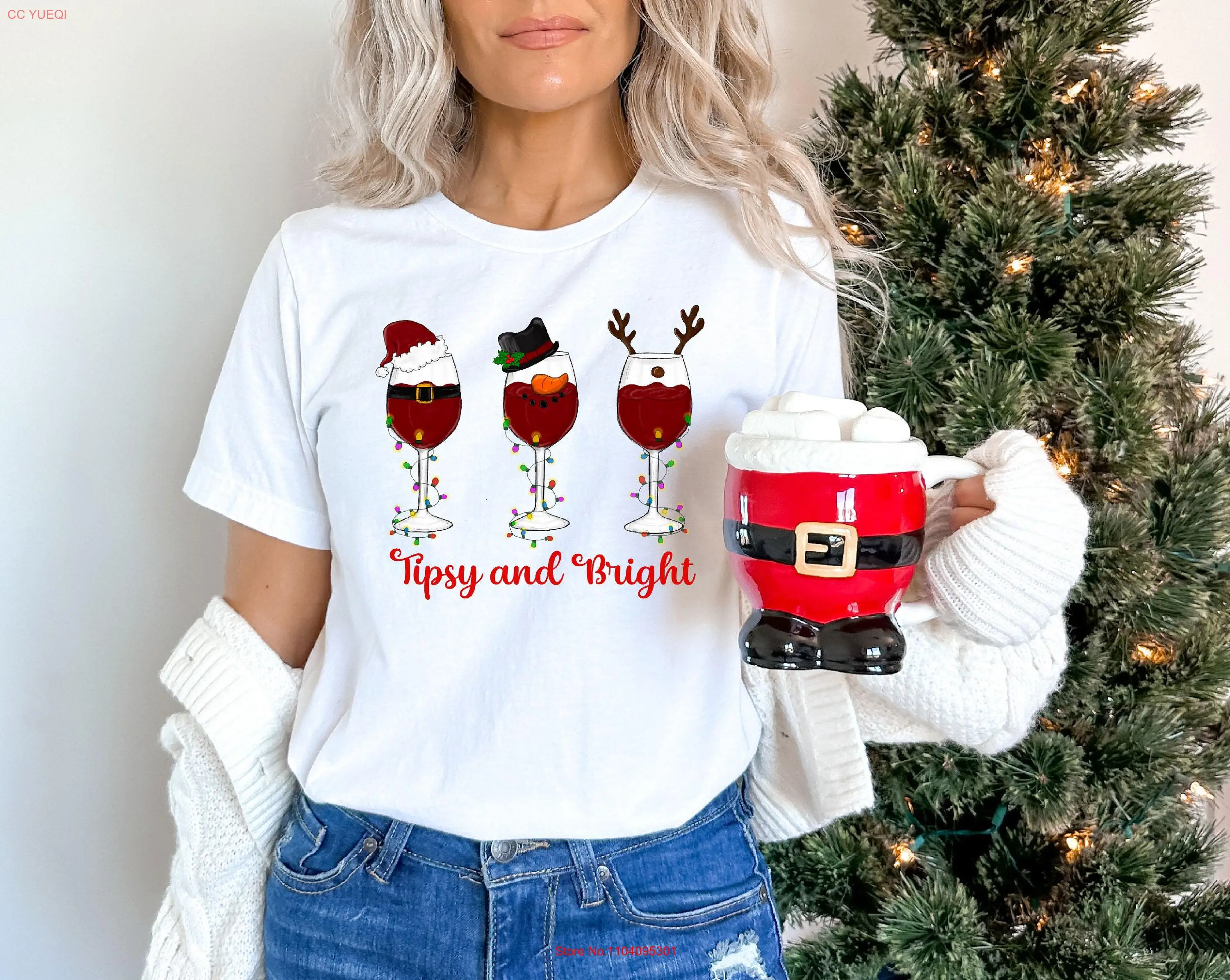 Tipsy And BrighT T Shirt Wine Christmas Cheers To The New Year Merry long or short sleeves