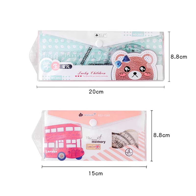 1set Kawaii Cartoon Straight Triangle Ruler Protractor Drafting Drawing Student School Office Exm Supplies