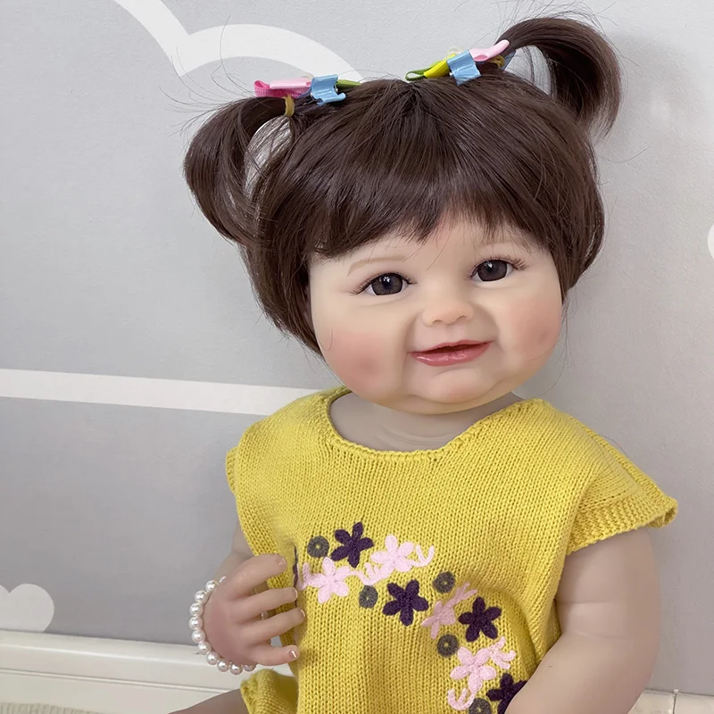 

55CM Reborn Toddler Smiling Baby Happy Girl Doll Full Body Soft Silicone Lifelike Soft Touch High Quality Doll Gifts