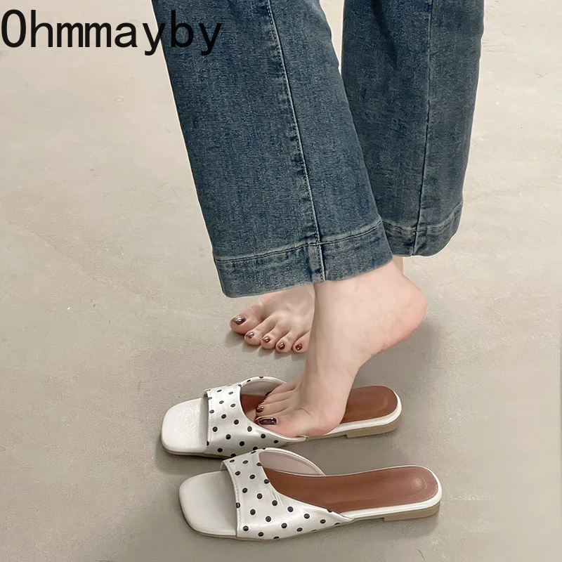 Women's Polka Dot Open Toe Slippers - Comfort Slip-On Slides