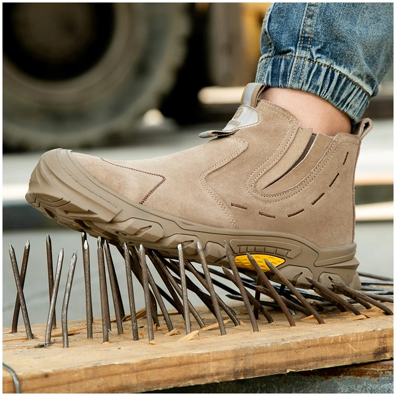 mens fashion steel toe caps work safety boots cow suede leather welding shoes worker security ankle botas safe footwear protect