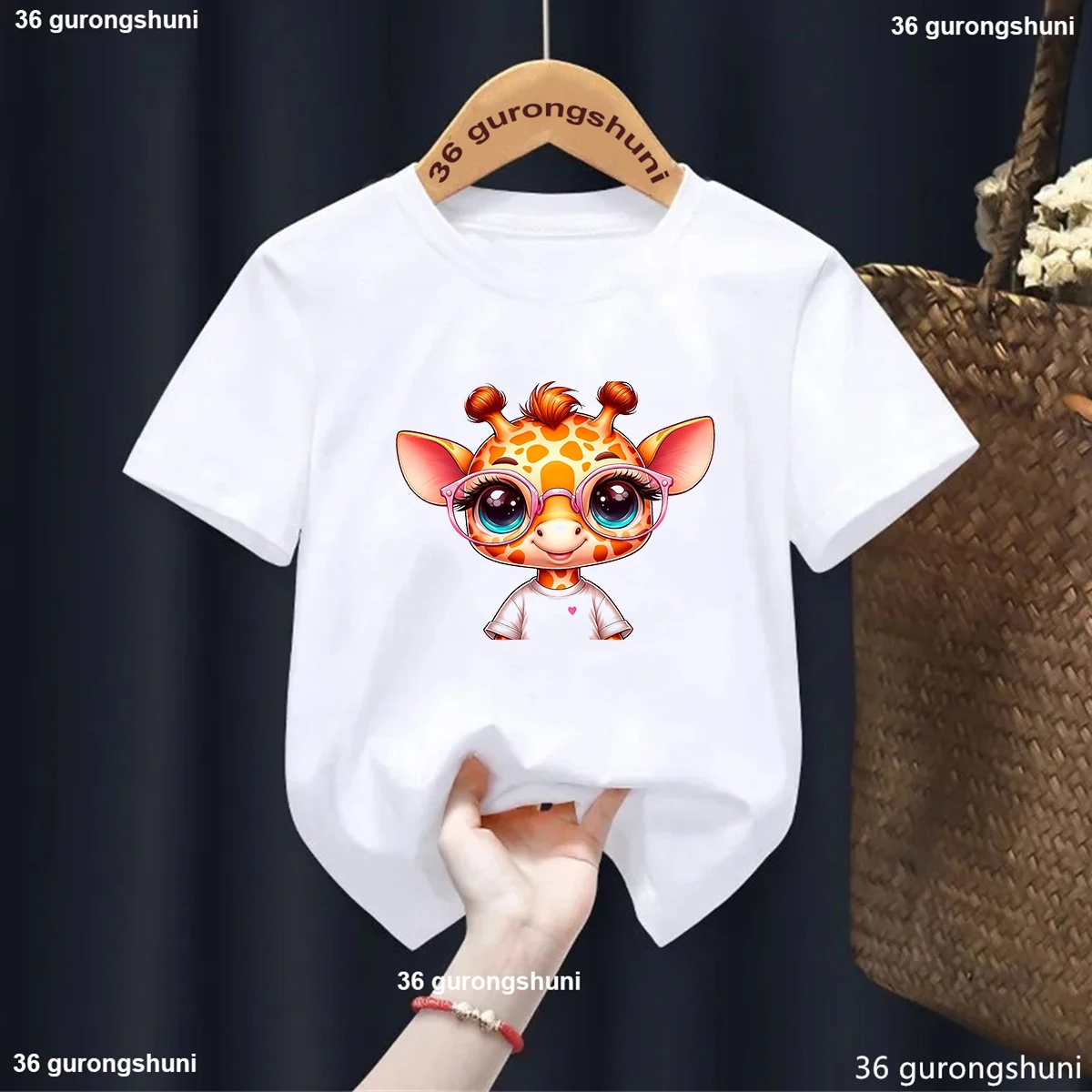 Watercolor Cute Giraffes Printed Kids Tshirt Fashion Kawaii Girls T-Shirt Cute Children'S Clothes Animal print tshirt Tops 1-13