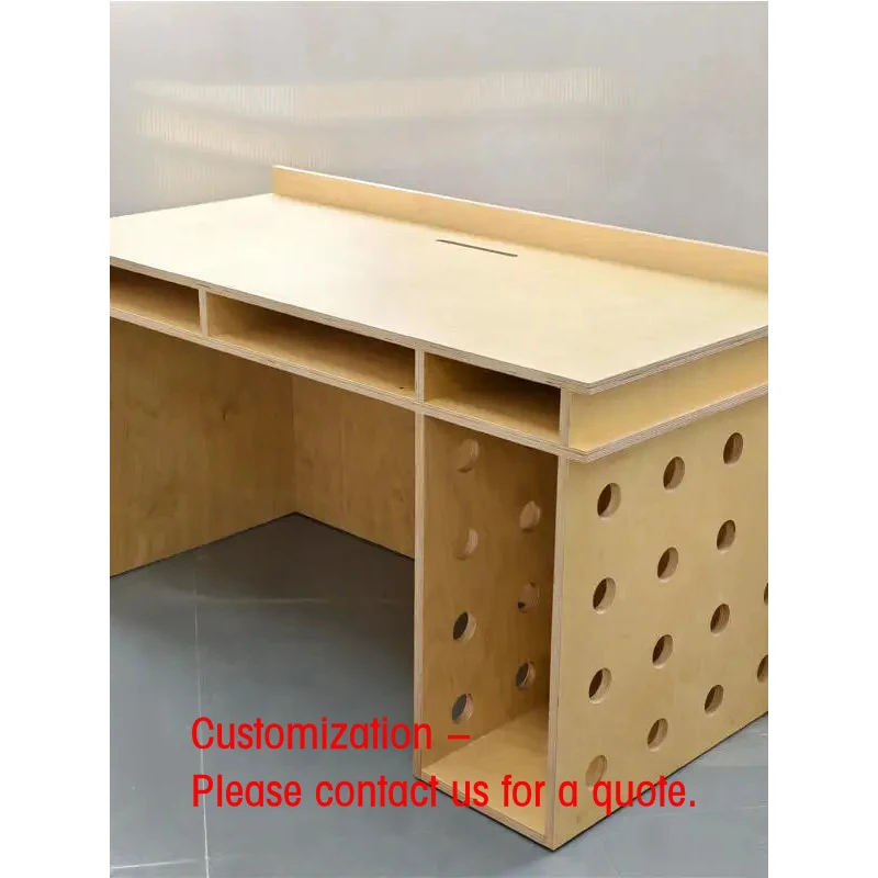 custom.Simple Long Table Hole Board Computer Desk Commercial Wood Modern Minimalist Office Workbench Customizable Staff