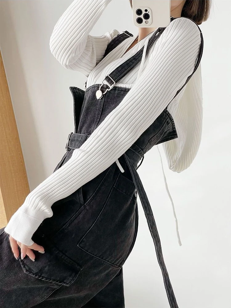 

Женский осенний джинсовый комбинезон с широкими штанинами, на высокой талии, с подтяжками, в винтажном стиле карго, модный повседневный дизайн для осени