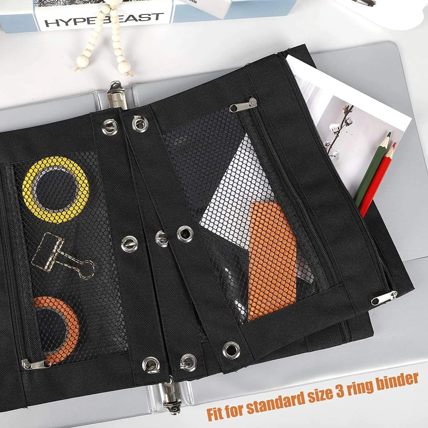 Mqq Potlood Zakje 3 Ring, Rits Potlood Zakjes Case Binder Make-Up Tas Perfect Voor Kantoren, Scholen, Leraren En Studenten