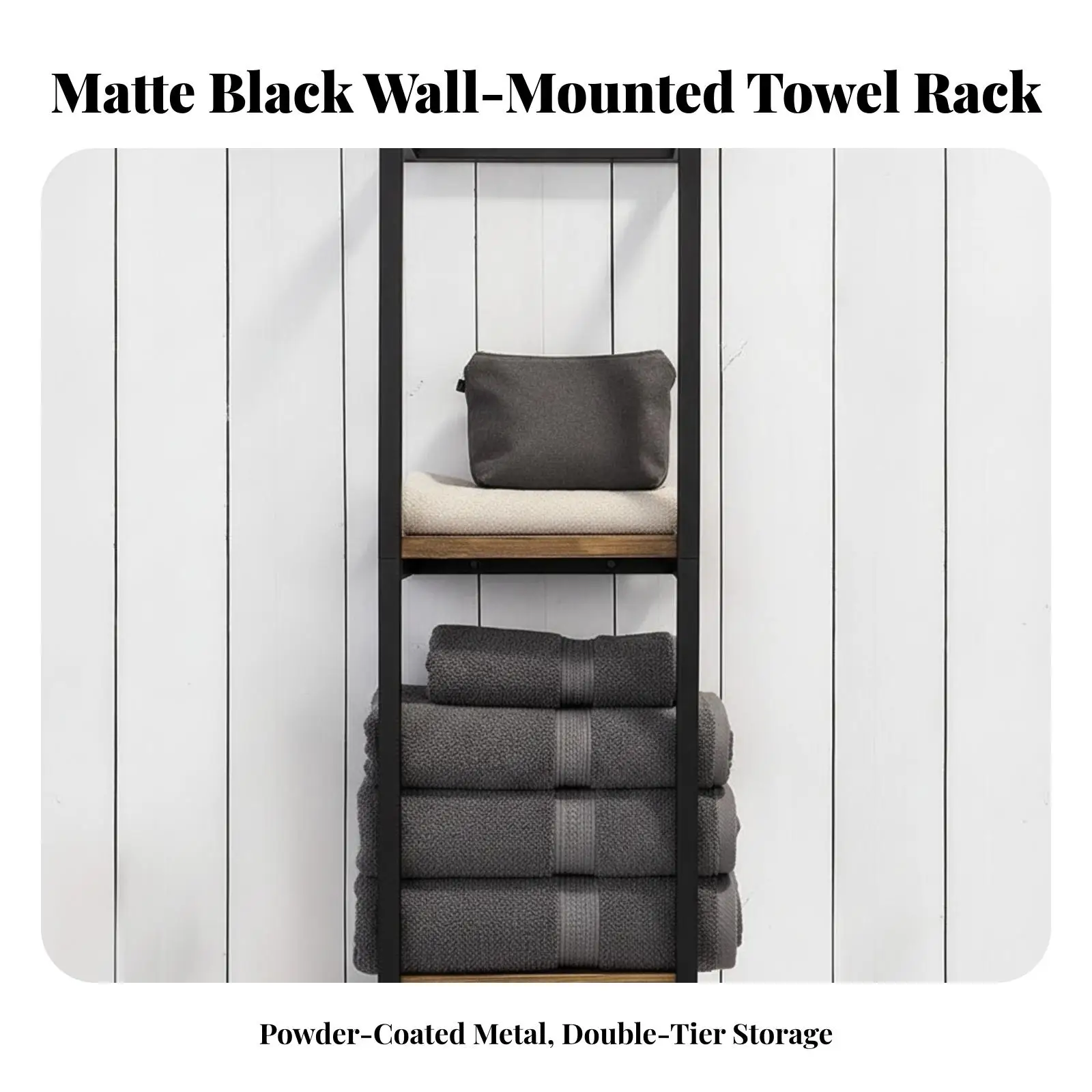 Black Towel Rack with Shelf for Bathroom Organization Vertical Storage Unit Holder