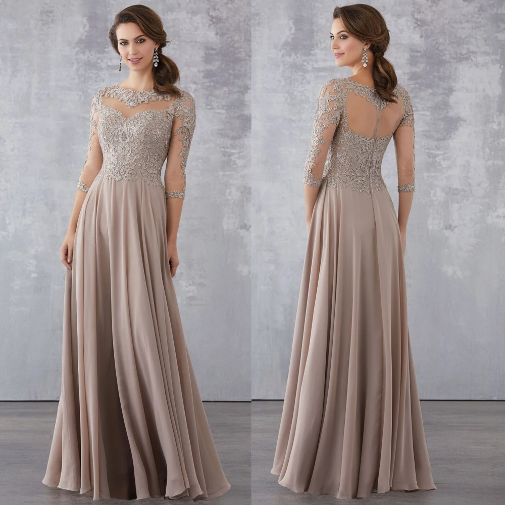 Customized Simple Chiffon O-Neck Evening Dress Exquisite Long Sleeves Prom Dresses Delicate Appliques Special Occasion Gowns