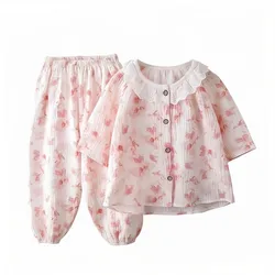 Baby Boys Girls Homewear Set vestiti maniche a tre quarti mussola cotone pigiama Outfit bambini vestito camicia top + pantaloni 2PC 0-12 anni