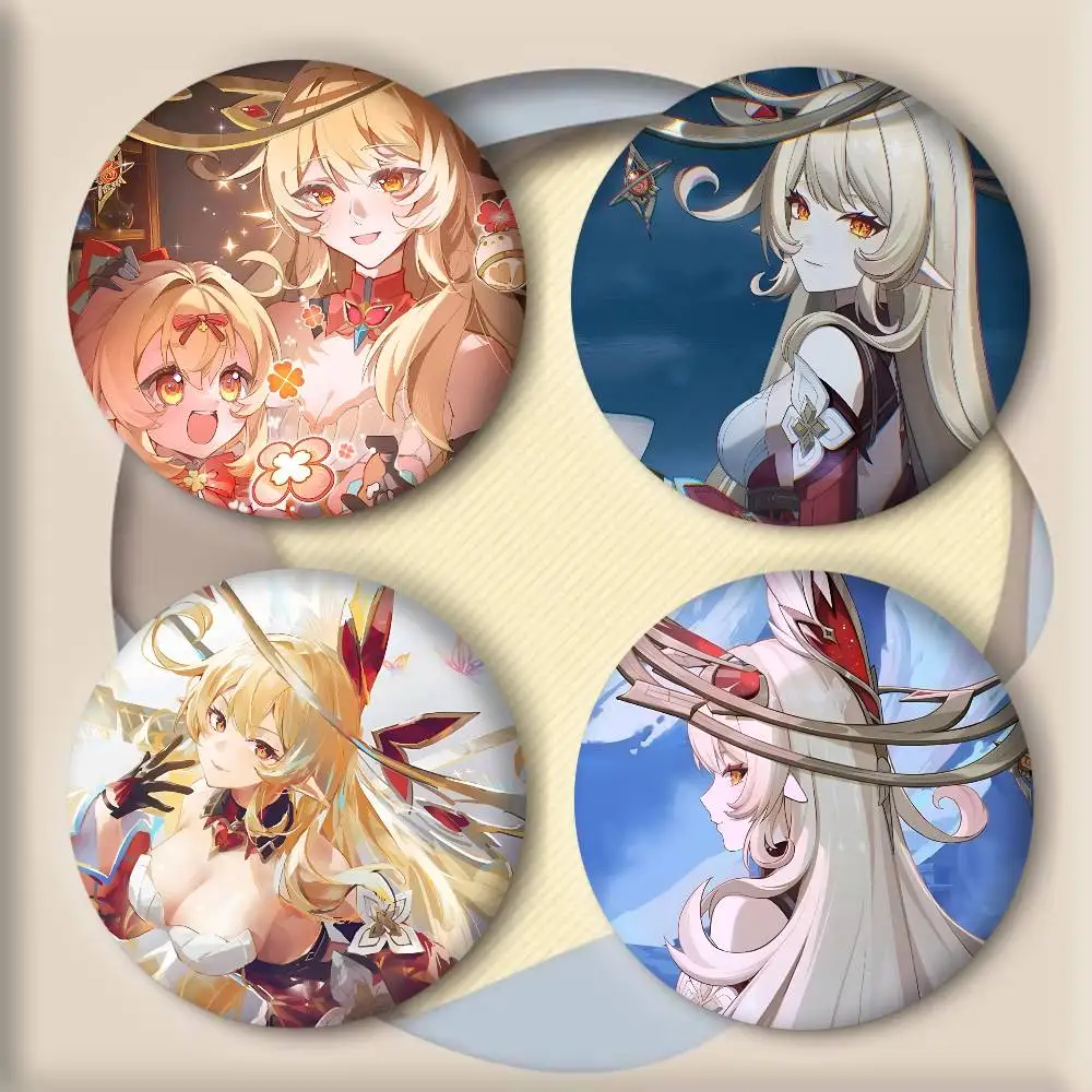 Cute Girl Game Anime Genshin Impact Alice  Badge Tinplate Round Laser Cartoon Brooch Clothes Backpack Accessories Lapel