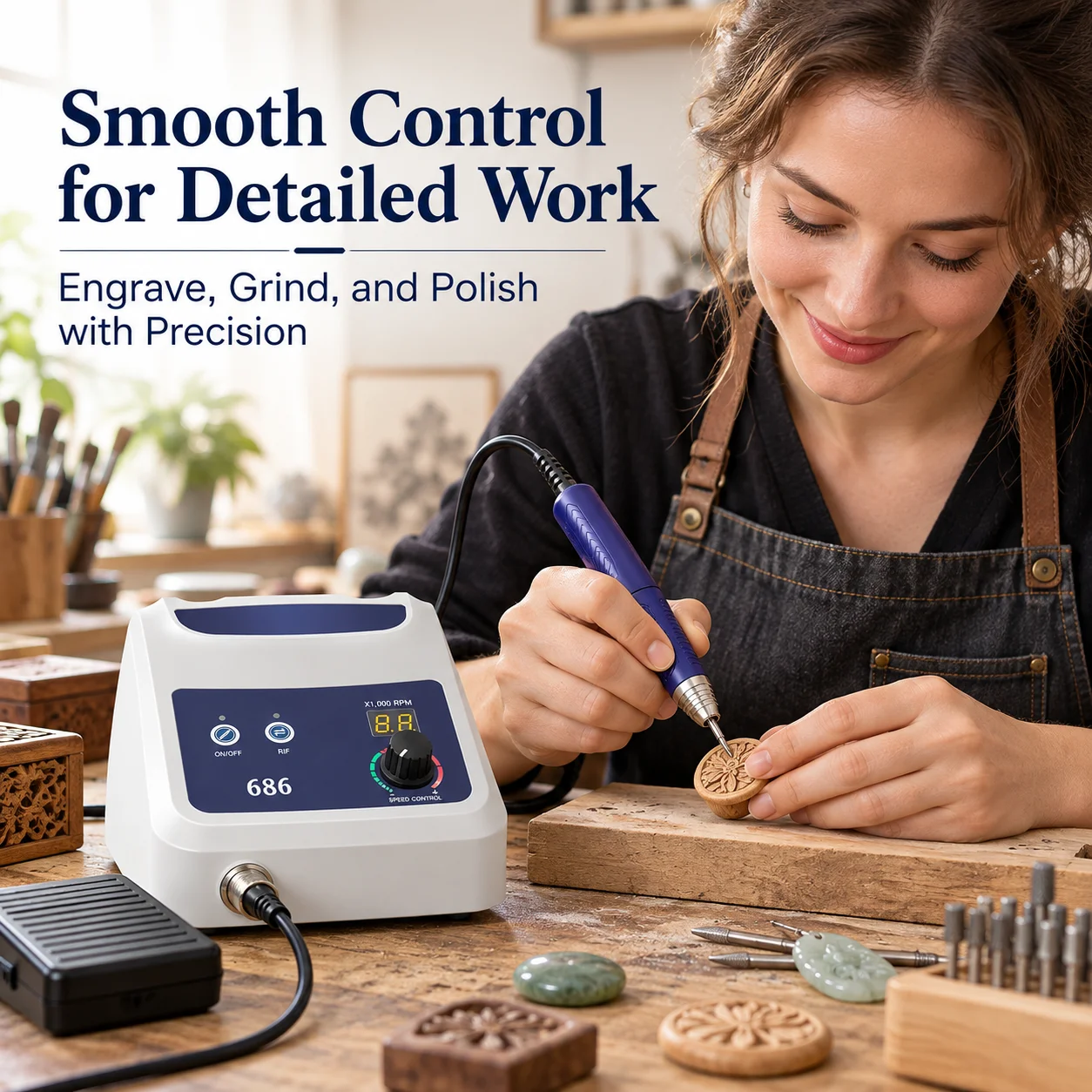 AOLIVIYA 50000RPM Brushless Electric Carving Machine Rotary Grinder Polisher Engraving Tool For Jade Wood Metal Dental