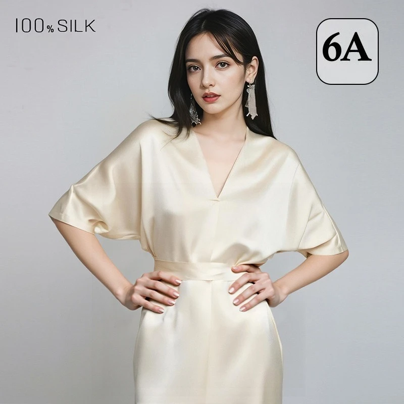 

Роскошная шелковая ночная рубашка из тутового шелкопряда 19 момме, весна-лето, элегантная высококачественная одежда для сна, комплект из 2 предметов, размер XL, дышащая, изысканная.