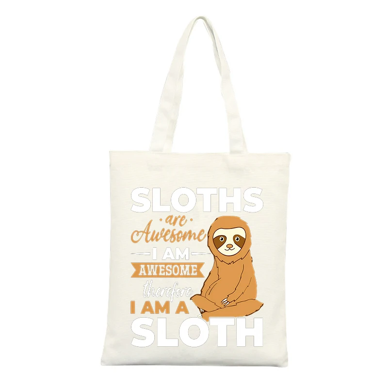 Canvas Tote Bag with Sloth Graphic and Typography Print, Casual Style for Daily Shopping and Outings
