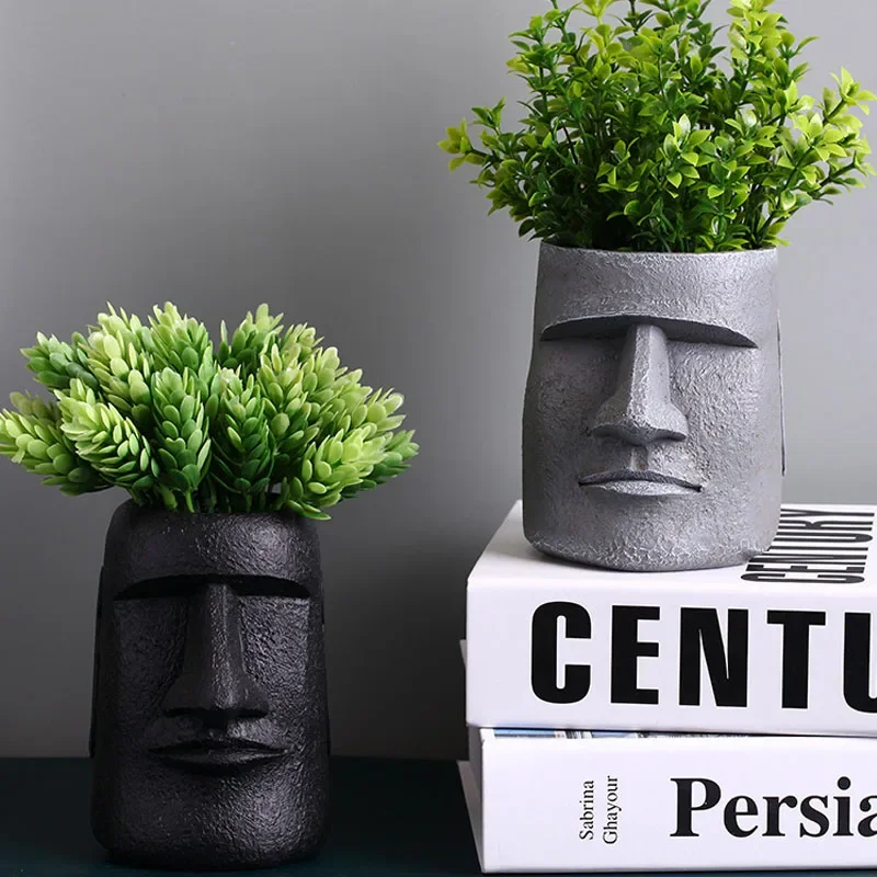 Art Portrait Flower Pot Vase Sculpture Resin Human Face Family Flower Pot Handmade Garden Storage Flower Arrangement Home Decors
