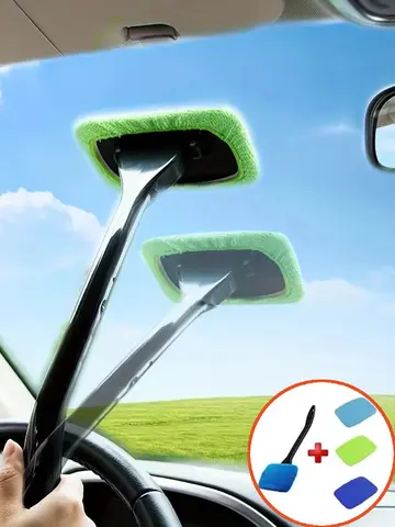 Car Window Cleaner Brush Kit Windshield Cleaning Wash Tool Inside Interior Auto Glass Wiper with Long Handle Car Accessories