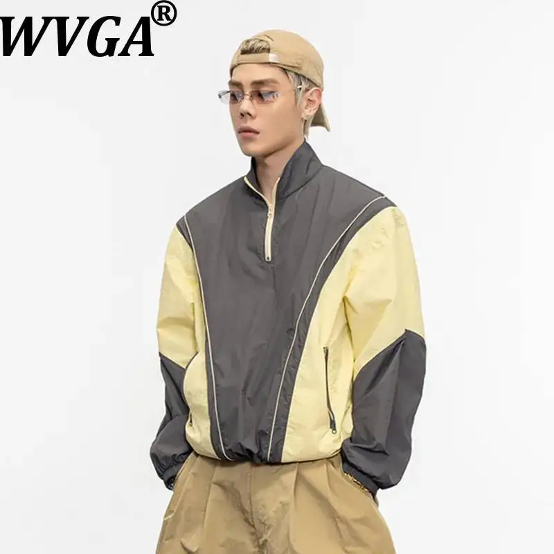 

WVGA Spring Summer New Man Color Block SunProof Long Sleeved Shirts Niche Chic Casual Shoulder Pads Niche Sports Tops Ins W23300