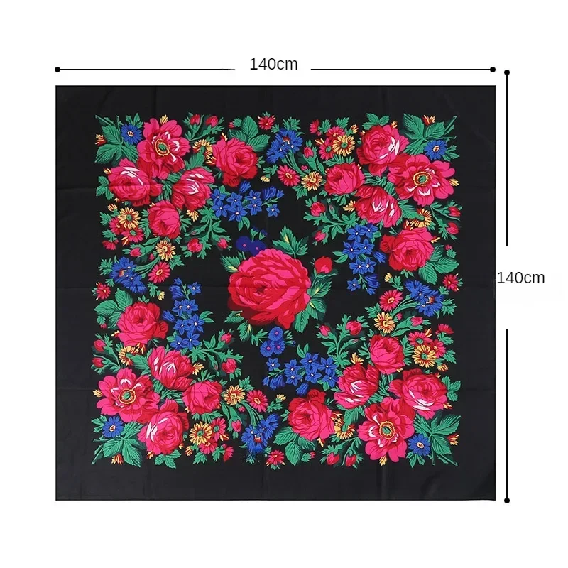 140x140CM Printed Square Scarf for Women Chinese Retro Style Uitable for All Seasons Shawl Handkerchief Babushka Hijab Head Wrap