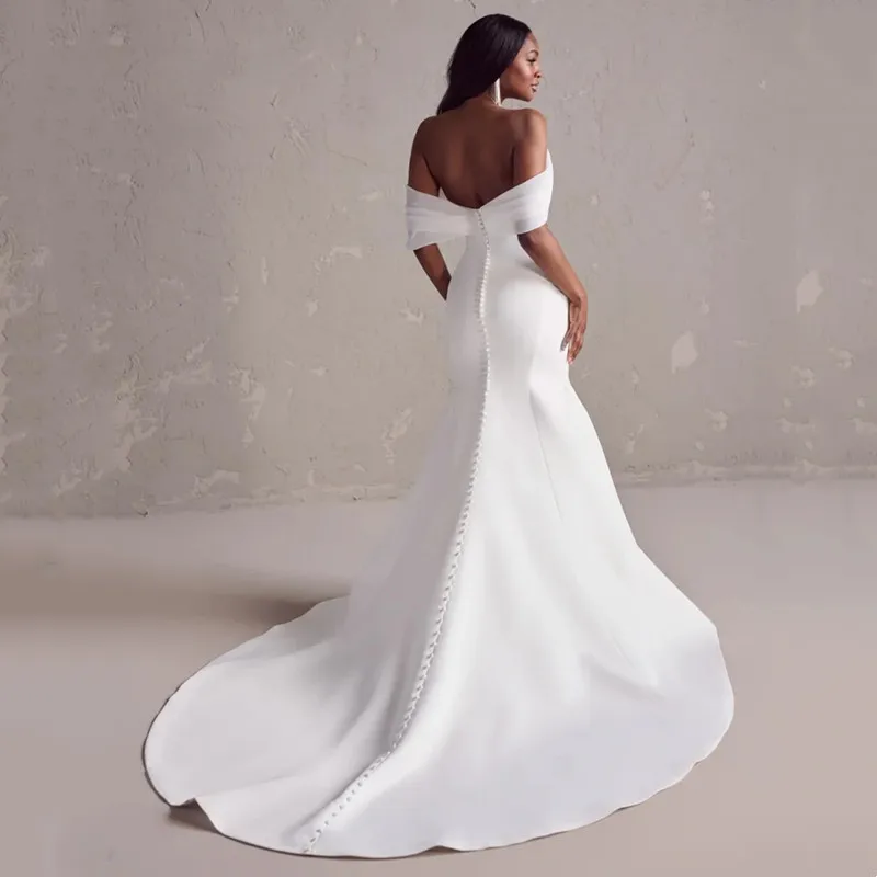 

Simple Satin Mermaid Long Wedding Dresses Sleeveless Women Bridal Gown Backless With Button Dyeing Dress Party Robe Customized