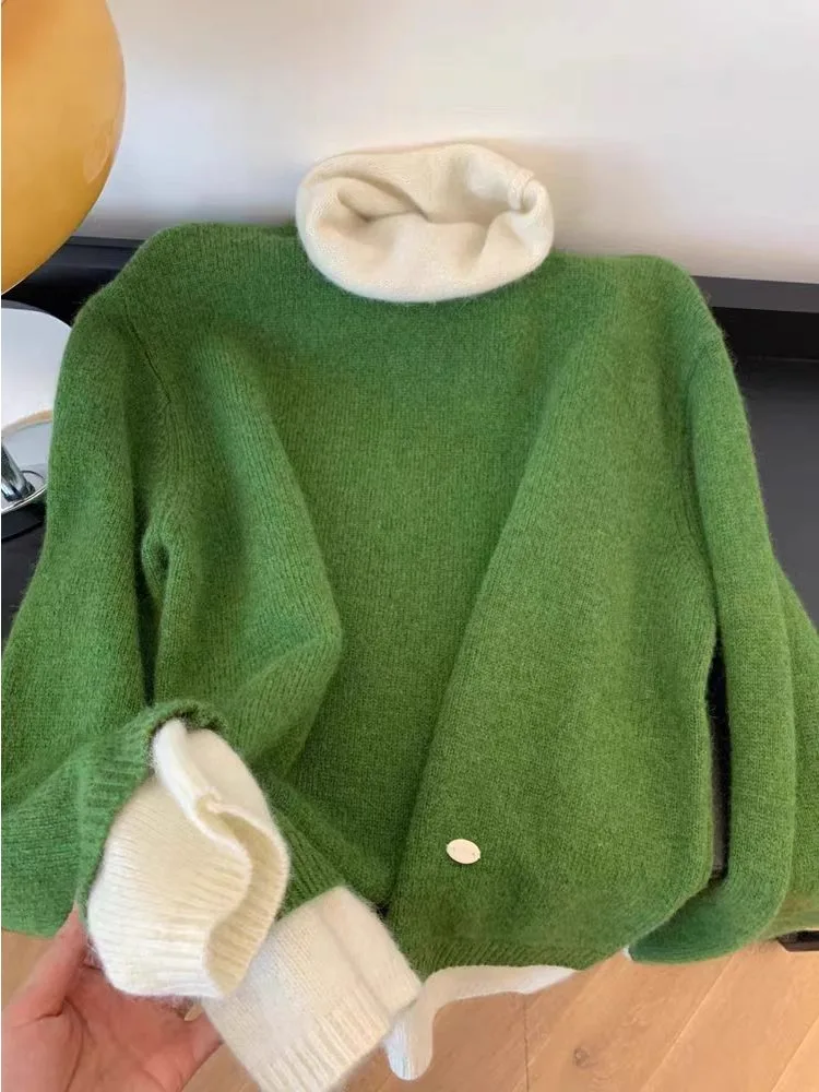 เสื้อไหมพรมถักทรงสูงสำหรับผู้หญิง ชั้นใน ไออาร์ท ดงดาเกต สไตล์ฤดูใบไม้ร่วง ฤดูหนาว แฟชั่น อุ่น ยาว