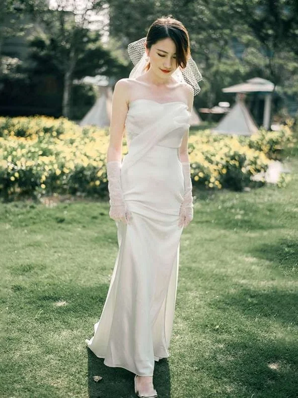 

Легкое свадебное платье для путешествий, маленькое, для невесты, средней длины, с завышенной талией, из полиэфирного волокна, для KTV, весеннее