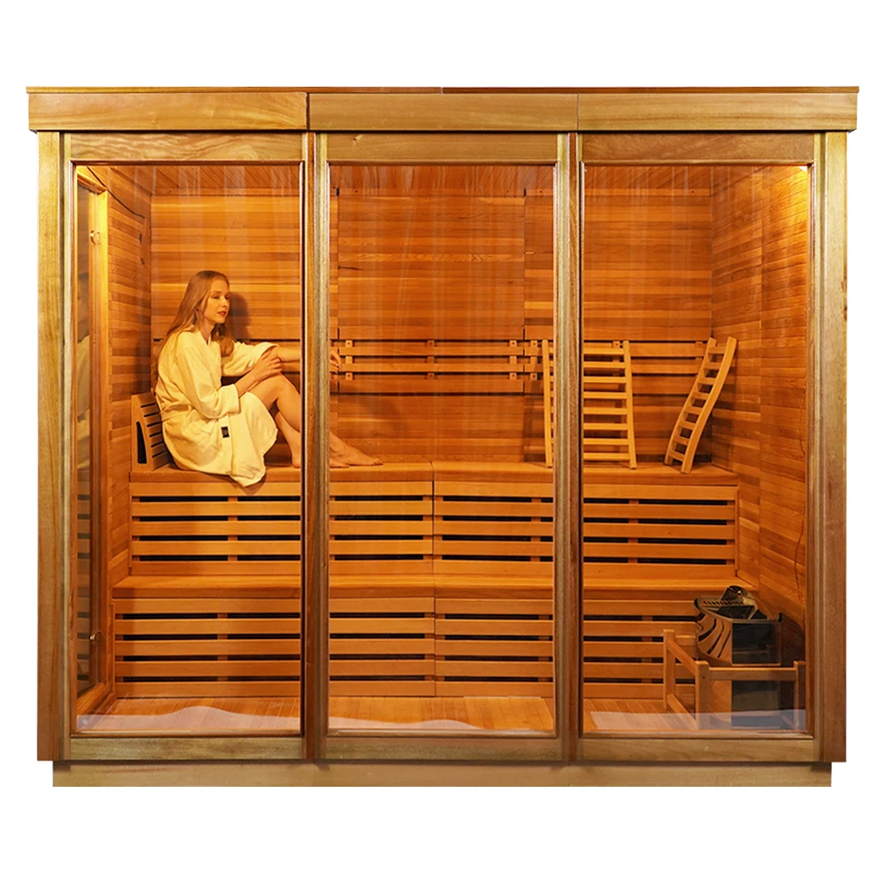 Outdoor SaunaOEM Finnish Solid Wood Red Cedar Wet Steam Sauna Room Traditional Sauna Outdoor For Deep Detoxification