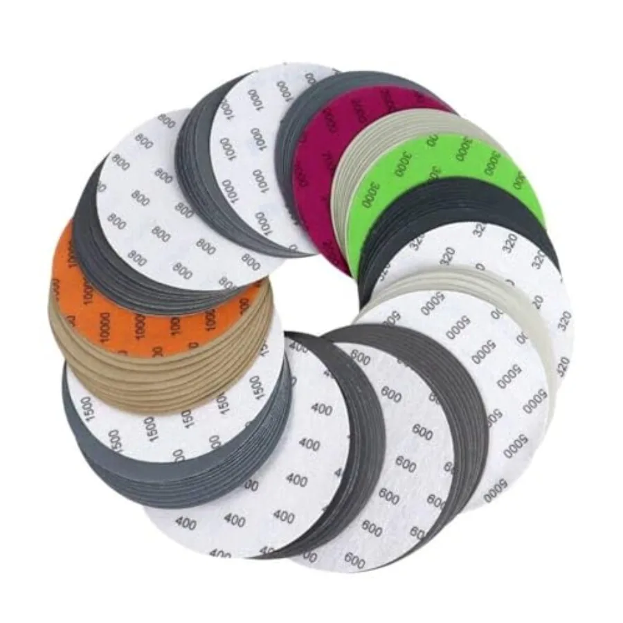 

6 Inch 150mm 100 Pack Assorted () Waterproof Hook and Loop Sanding Discs Heavy Duty Silicon Carbide Sandpaper for Wet/Dry Sandi