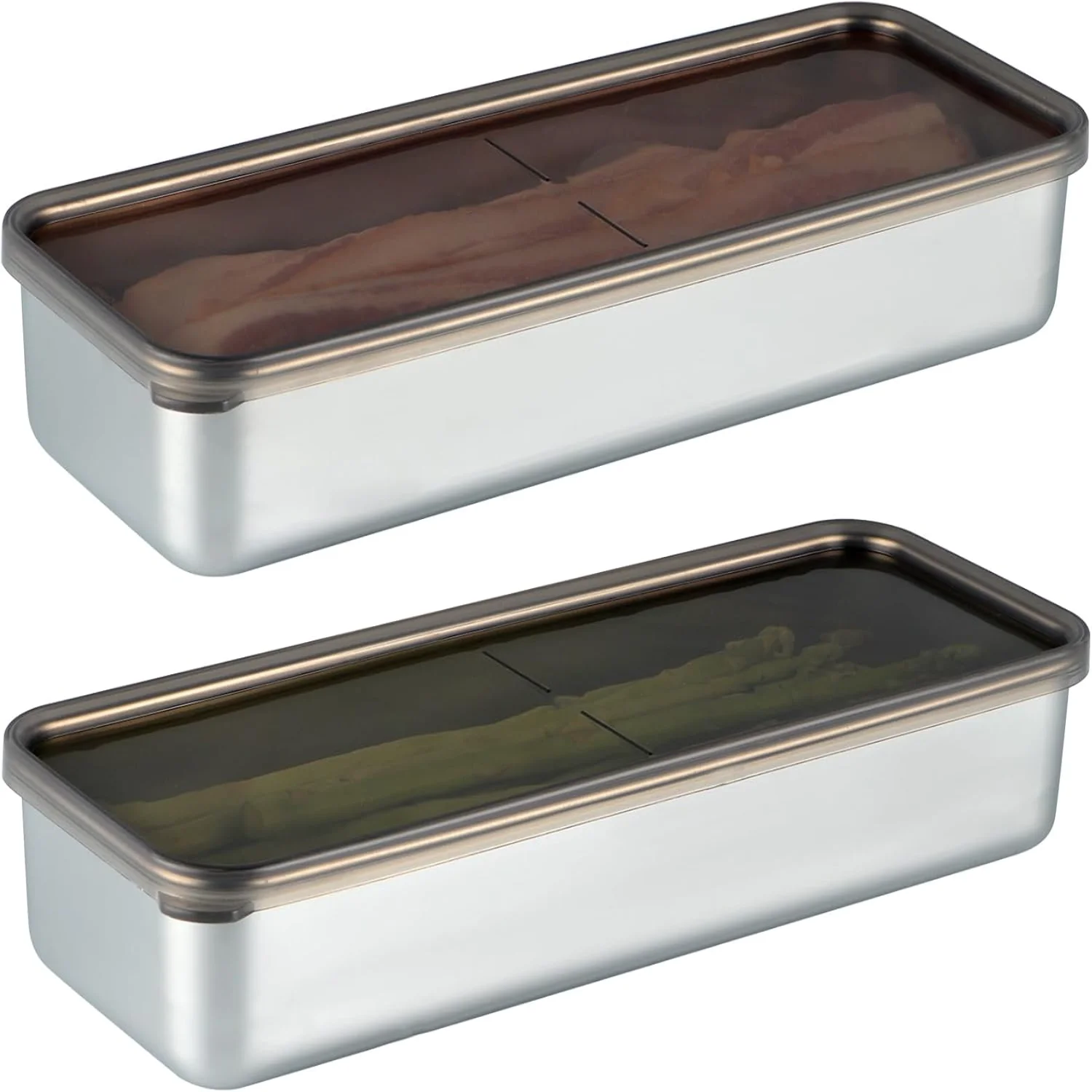 2 Pcs Bacon Containers with Airtight , 304 Stainless Steel Deli Meat , Stackable Food  Boxes for Refrigerator, Saving Lunch Ham,