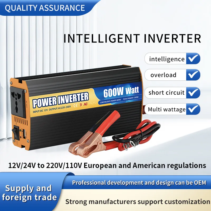 Car Inverter 600W Power Conversion Modified Wave Single DC/AC Output 48V Input Voltage 8000W Peak Power LCD