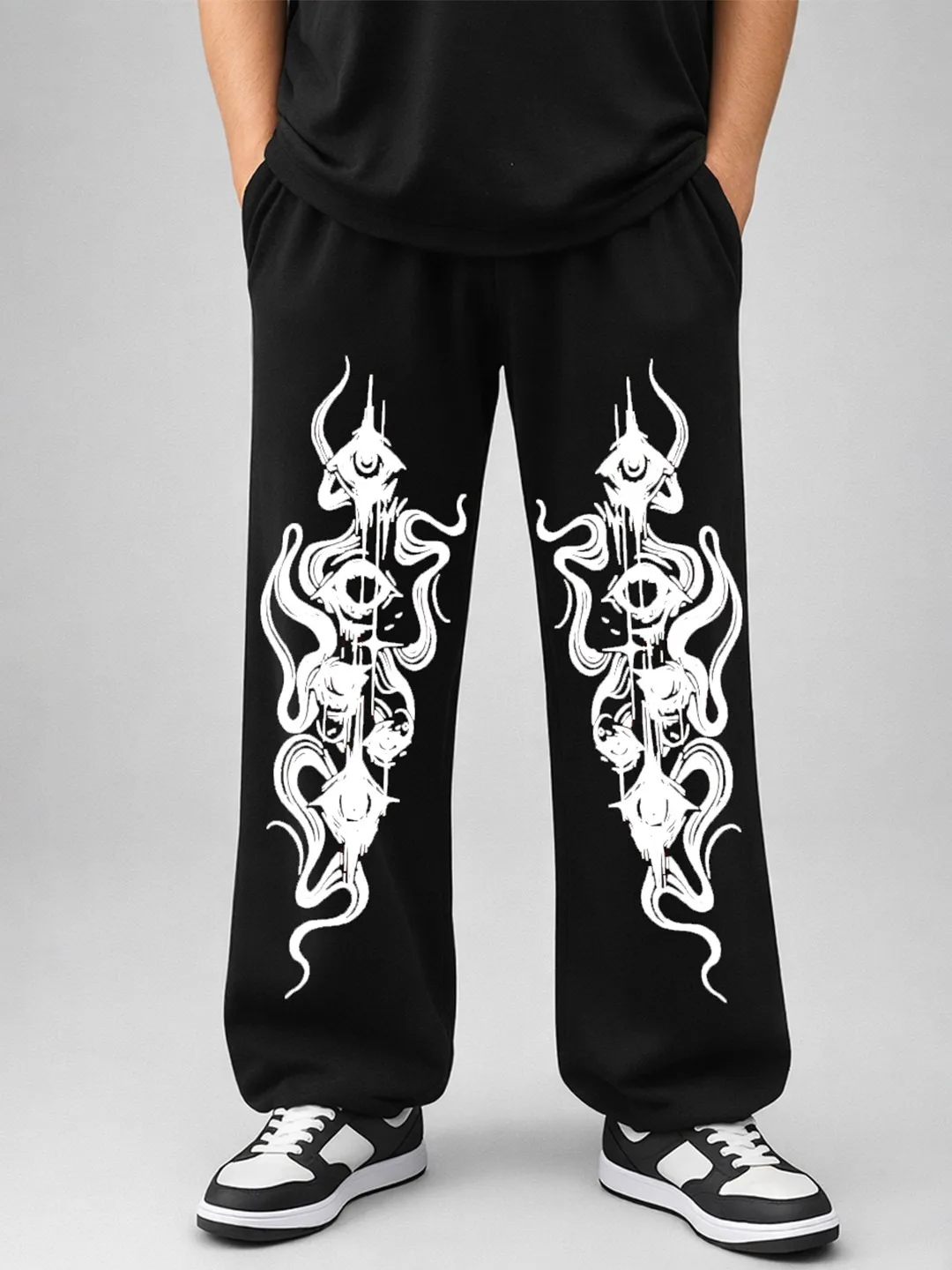 Men Regular Fit Graphic Print Track Pants Baggy Wide Leg Joggers with Drawstring & Pockets - Casual Lounge Slacks