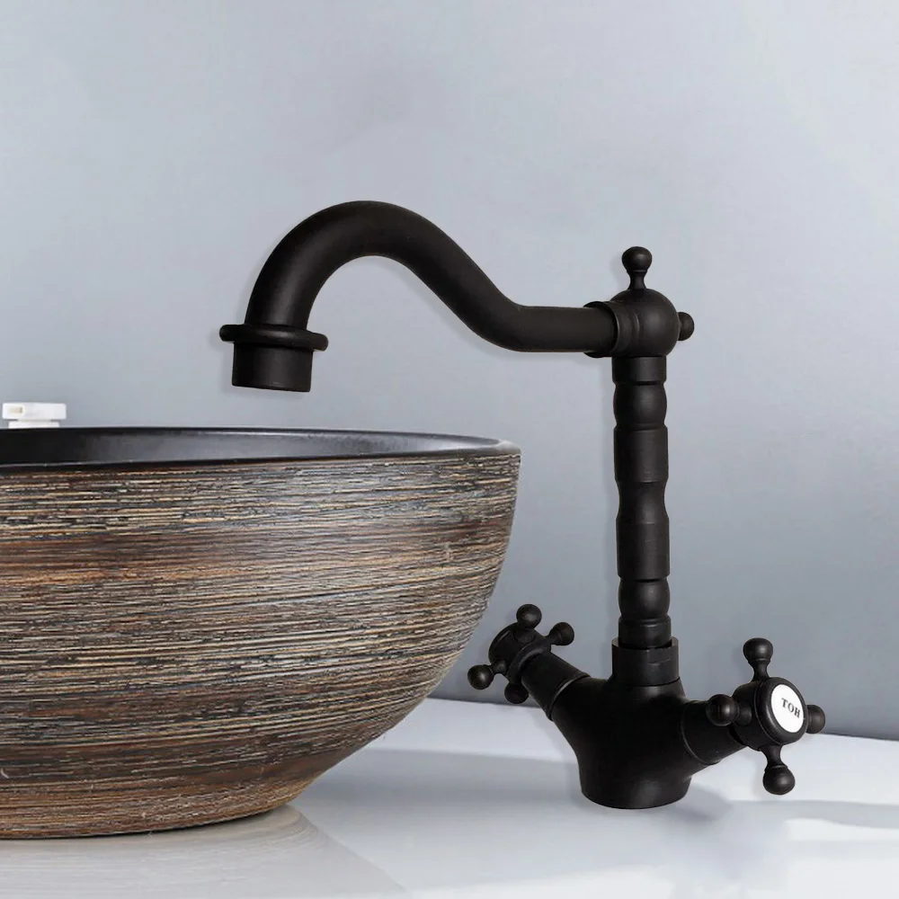 

Black Oil Rubbed Brass Bathroom Swivel Spout Kitchen Sink Faucet Mixer Tap mnf342