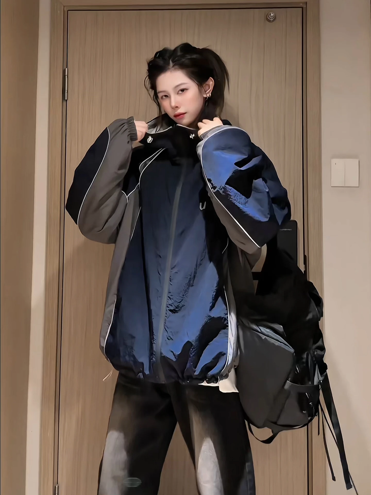 

Мужская молодежная куртка с отражающими полосами, двусторонняя, модная, спортивная, с воротником-стойкой, осенне-зимняя, из смесового хлопка и полиэстера