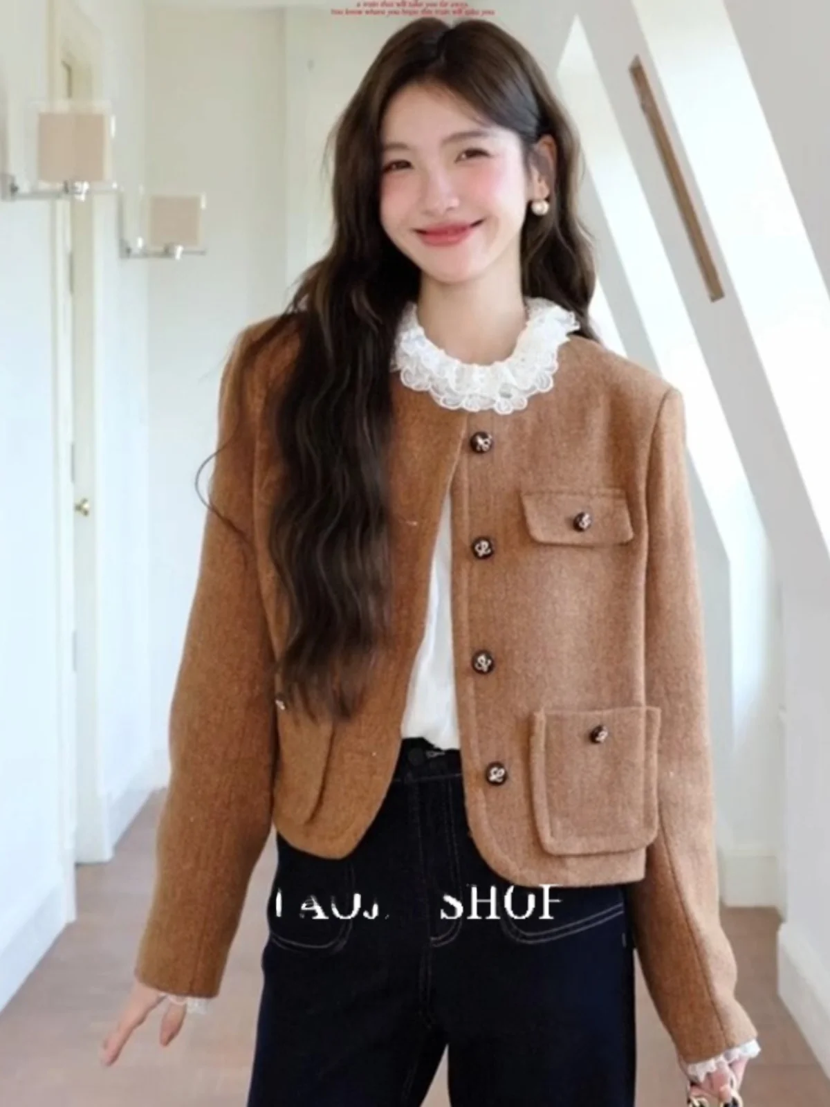 

Классическая клетчатая короткая верхняя одежда для женщин, весенне-осенняя, в корейском стиле, высокого качества, универсальная, на пуговицах, с длинными рукавами, круглый вырез...