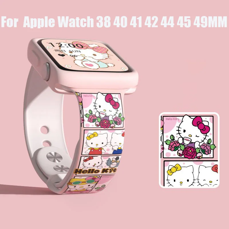 Cute Sanrio Hello Kitty Kuromi Iwatch Watch Band Kawaii Anime Apple Watch 40 41 42MM Couple Watch Strap Cartoon Birthday Gifts