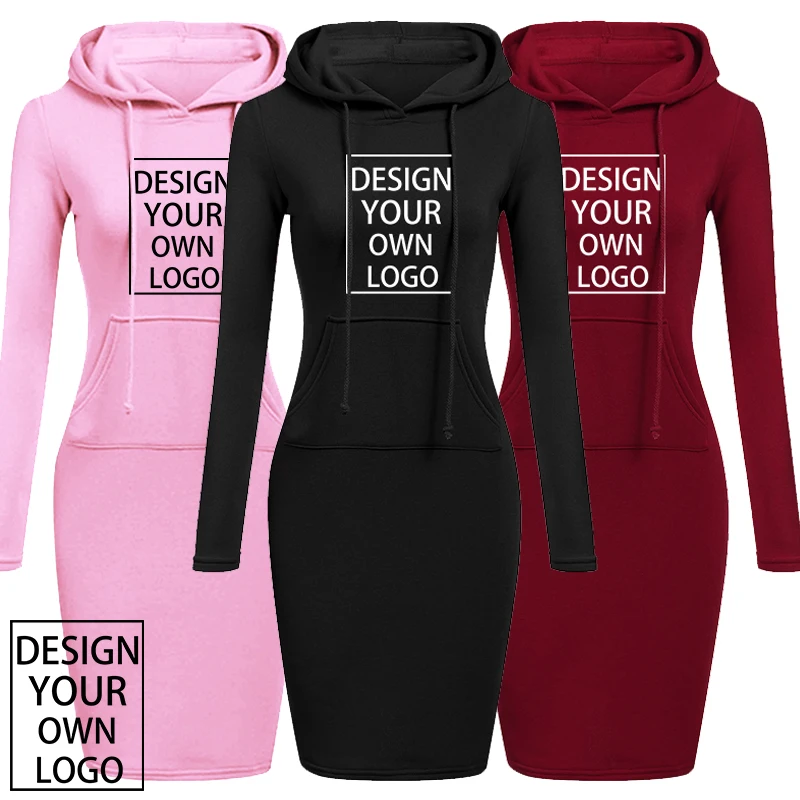 Customized Women Sweater Dress Long Sleeve Hoodie Dress Autumn Winter Casual Slim Sweater Hoodies Dress