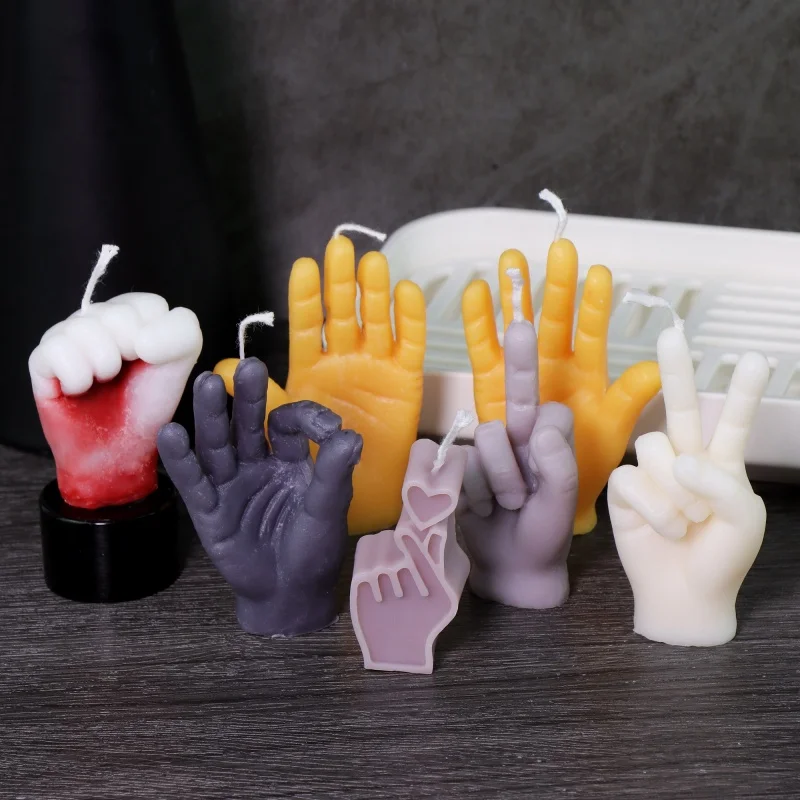 Irregular Gesture Finger Heart Silicone Candle Mold DIY Simulated Hand Resin Craft Plaster Mold Peace Sign Fist Aroma Funny Mold