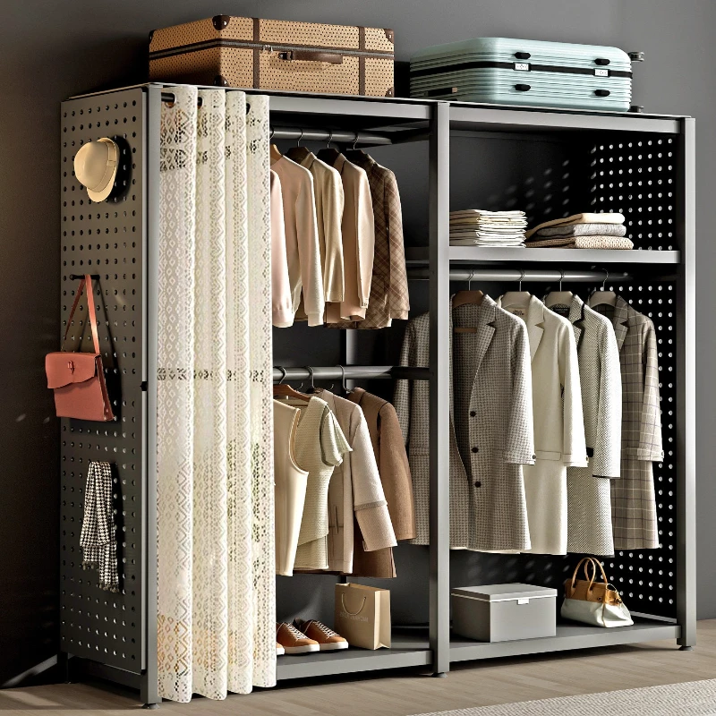 Armoire de rangement à panneaux perforés en métal pour vêtements, meuble de chambre à coucher domestique