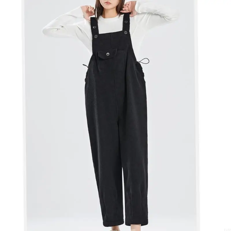 

Cold Weather Maternity Overalls Elastic Adjustable Belt Fleece Lined Fabric Pregnancy Clothing With Secure Straps F19F