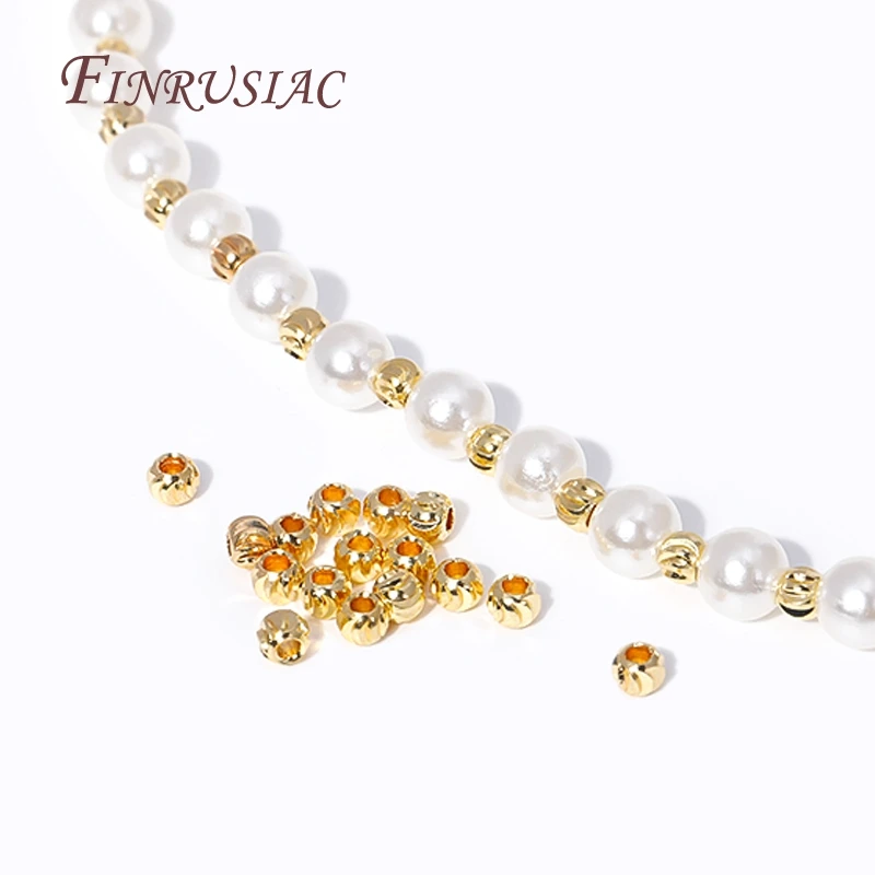 Wholesale 3 Types 18K Real Gold Plated Beads Shiny Small Round Spacer Beads Brass Metal Gold Separators Beads For Jewelry Making