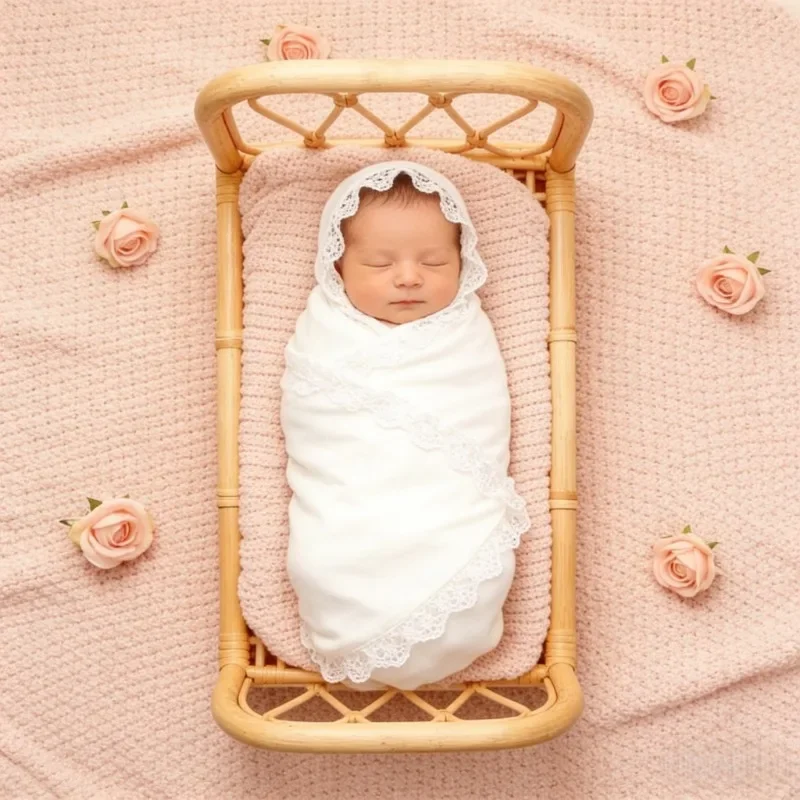 Retro Rattan Round Bed Furniture Newborn Photography Props Baby Posing Bed Studio Shooting Background Accessories For Infant