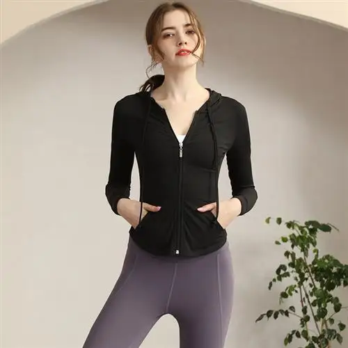 

Women's Slim Fit Qui Dry Yoga Tops Casual Jaet Long Sve Faion Urban Sle Pure Color Length to Belly Button