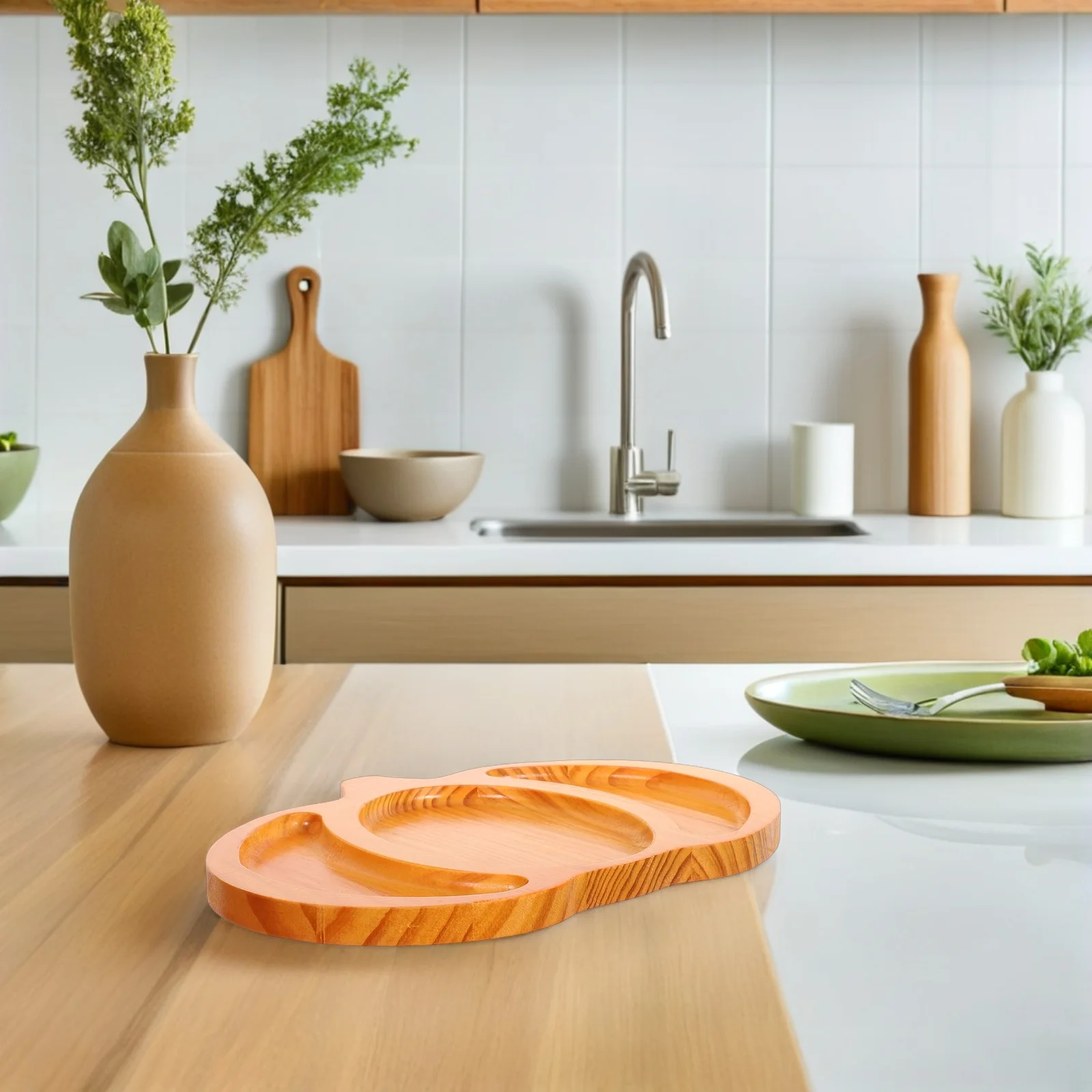 

Wooden Pumpkin Serving Tray Halloween Rustic Pumpkin Shaped Charcuterie Board Divided Compartments for Thanksgiving Snacks