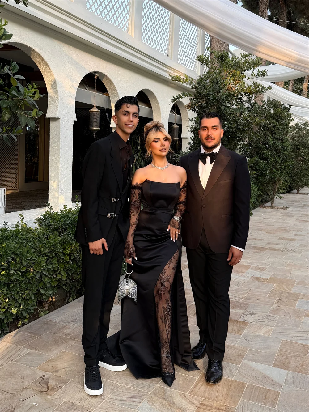 Amanda Customizd Off‑the‑shoulder Satin High Side Split Mermaid dress Evening gown Black Floral Lace Elegant Party dresses 2026