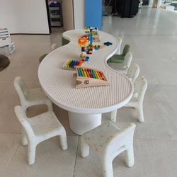 Juego de muebles de madera para niños, mesa de juguete, bloques de construcción