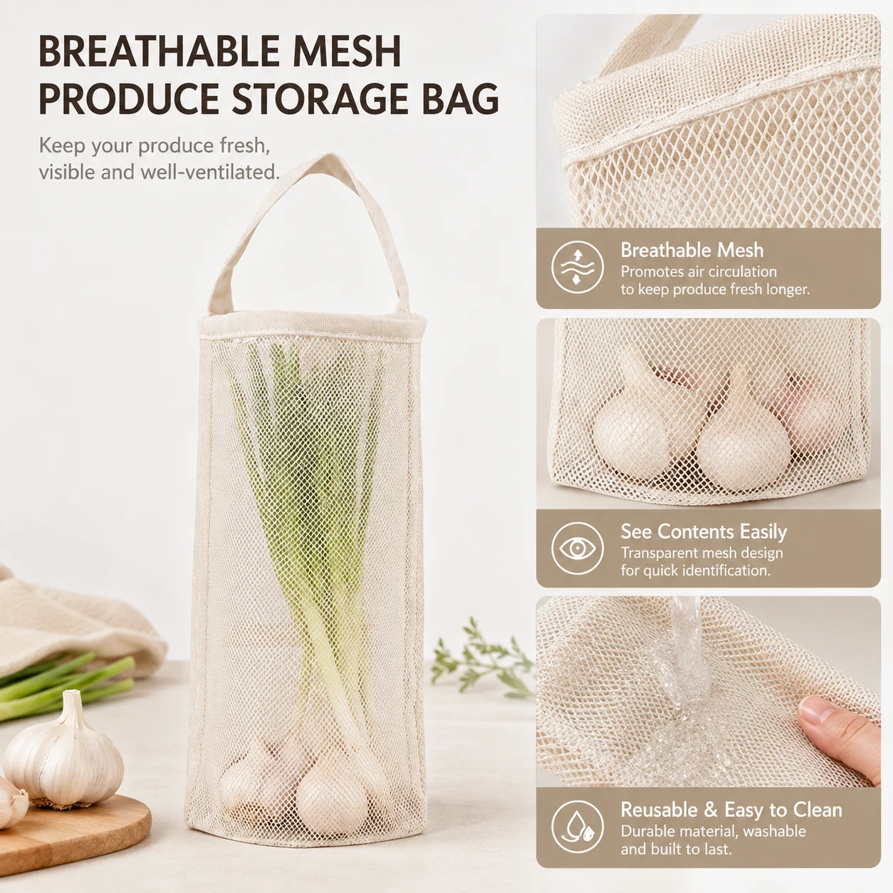 Portable Hanging Mesh Storage Bag Multi-purpose Breathable Kitchen Fruit And Vegetable Hanging Bags