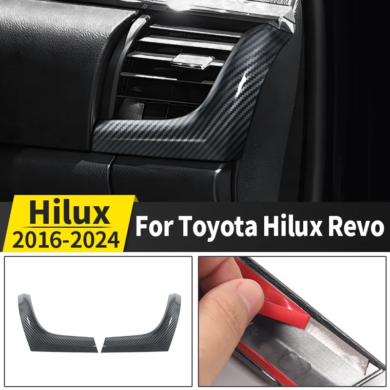 For Toyota 2016-2024 Hilux Revo Rocco Left & Right Air Vent Cover Trim Carbon Fiber Pattern ABS Interior Decoration Accessories
